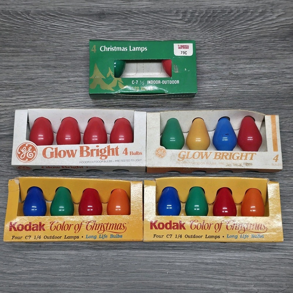 Vintage GE And Kodak C7 Replacement Bulbs 4 Packs 16 Bulbs Christmas + Half Pack